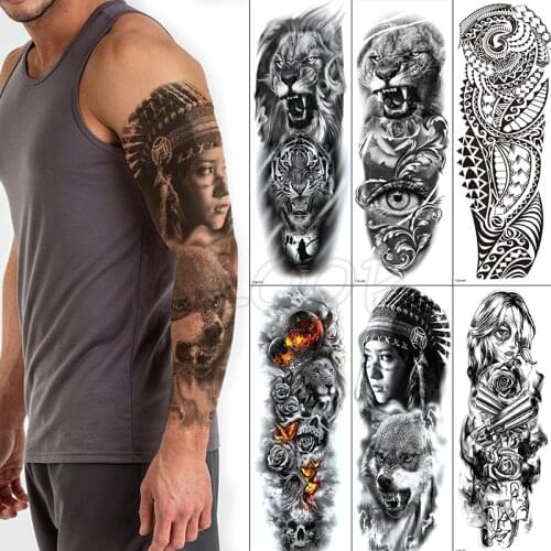 100pcs Temporary full arm tattoo sticker skull flower dragon lion animal Waterproof fake tattoo 480*170mm for Men Women in lots