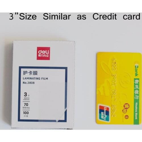 1000Sheets 10 Bag Deli 3808 thermal laminating film 3"(65x95mm) size 70 mic photo documents PET hot laminator film pouch film
