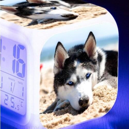 2020 New Super 7 Color Glowing LED Digital Alarm Clock Kids Cute Dog Alarm Clock Birthday Gift Multifunctio Touch Sensing Clock