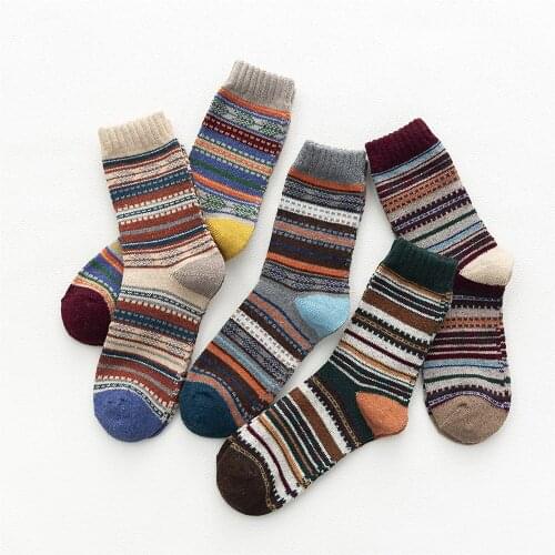 5 Pairs/Lot Autumn Male Long Harajuku Style Wool Socks Thicken Warm Wool Socks Winter Business Men Socks Cotton Thick Lot