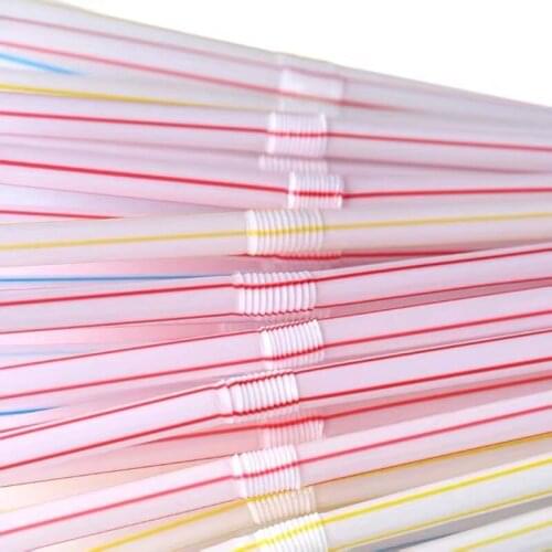500Pcs Plastic Drinking Straws Disposable Flexible Multicolor Stripes Bendable Elbow Birthday Celebration Party Supplies DIY