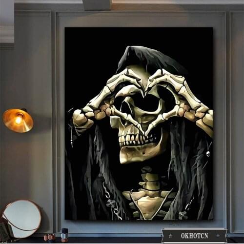 Abstract Art Skeleton Love Prints Canvas Paintings Wall Art Posters and Prints Decorative Goth Style Pictures for Living Room
