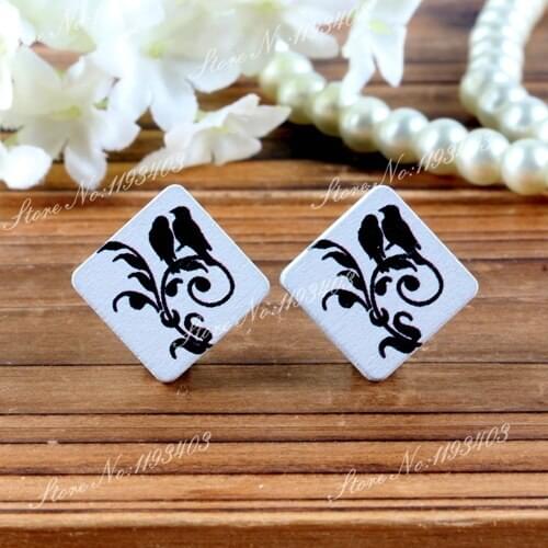Flower Square Shape High Quality Photo Wood Laser Cut Cabochon to make Rings, Earrings, Bobby pin,Necklaces, Bracelets