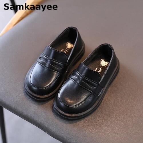 2-18y Children Leather Shoes Spring Autumn Kids Boys Girls Casual Shoes Baby Flats Soft Bottom Slip-On Solid Black Footwear S33