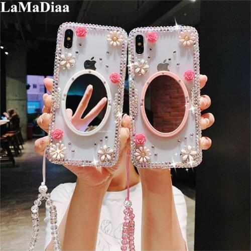 For HuaweiP9 P10 P20 P30 P40 Pro LiTE Mate10 20 30 Pro Lite Case Glitter Crystal Diamond Mirror Ring Stand Cover Case Rhinestone