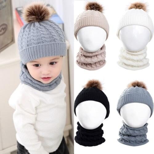 FOCUSNORM Toddler Kid Girls Boys Baby Infant Hat Winter Warm Crochet Knit Hat Beanie Cap+Scarf
