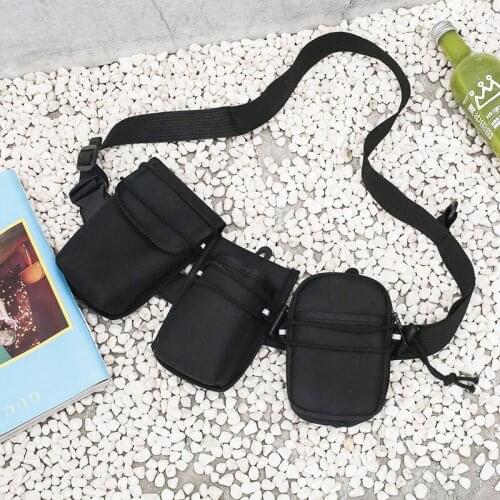 Function Men Waist Bag Chest Bag Streetwear Bum bag Pouch Hip hop Bag Tactical Shoulder bag Belt Pack Black Unisex