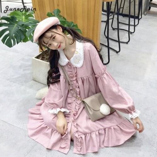 JuneRain Lace Embroidery Doll Dress Women Dress Japanese Harajuku Ulzzang Female Korean Kawaii Cute Clothing Lolita For Women