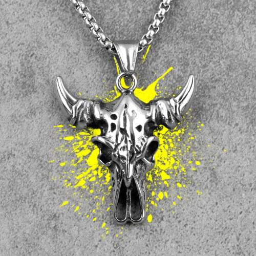 Yak Skull Animal Long Men Necklaces Pendants Chain Punk for Boyfriend Male Stainless Steel Jewelry Creativity Gift Wholesale