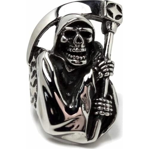 Men Ring Size 13 14 15 Mens Classic Death Scythe Domineering Skull Big Finger RingsTitanium Steel 316L Grim Reaper Rings