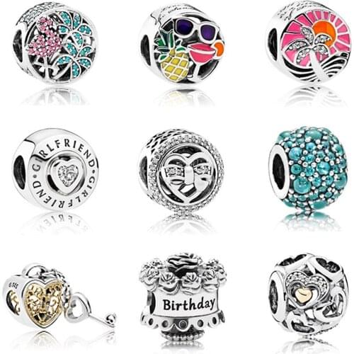 New Sterling Silver S925 Beaded Beach Sunset Light Blue Glitter Eye Drops For Diy Bracelet Original Ladies Jewelry