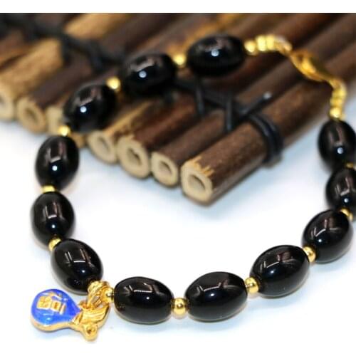 Original diy black carnelian onyx agat stone 8*11mm barrel rice beads bracelet for women cloisonne jewelry 7.5inch B2953