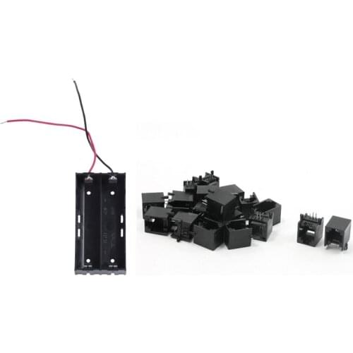 Plastic 2 x 3.7 V 18650 Battery Holder Case Black with 20Pcs RJ11 6P4C Computer Internet Network PCB Jack Socket Black