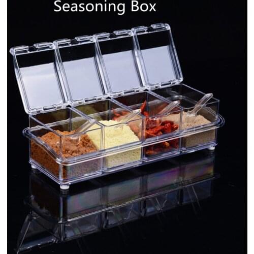 Transparent 4 In 1 Seasoning Box Salt Sugar Seasoning Container With Spoon Kitchen Supplies Seasoning Storage Box New