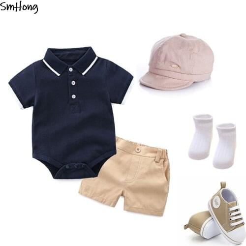 0-24 Months Baby Girls Newborn Clothing Newborn Baby Boy Clothes Baby Boy Sets Romper+Shorts+Hat+Sock+Shoes 5pcs/Set Baby Suit