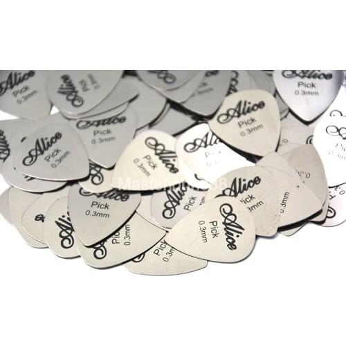 100pcs Alice AP100S 0.3mm Standard Chrome Metal Stainless Steel Picks Electric Guitar Bass Picks Plectrums