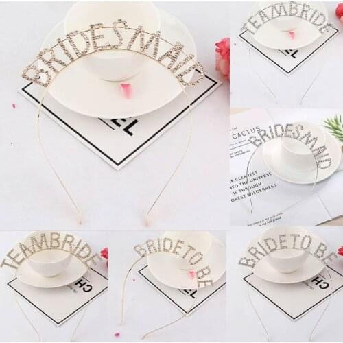 Wedding Metal Alloy Headband Glitter Rhinestone Hollow Out Letters Bridesmaid Bridal Shower Tiara Crown Bachelorette Party Favor