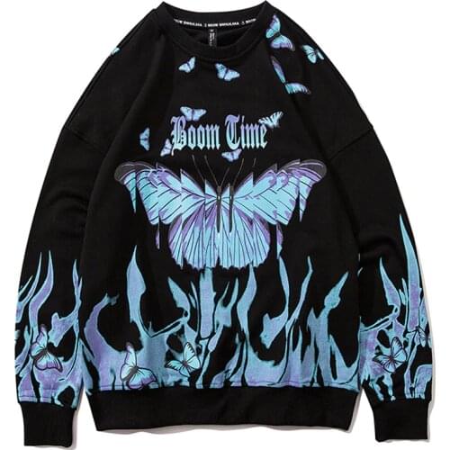Flame butterfly Printed Sweatshirts Mens Hoodies Long Sleeve Black Pullover Unisex Hoodie 2020 Autumn Male Oversize Sweatshirts