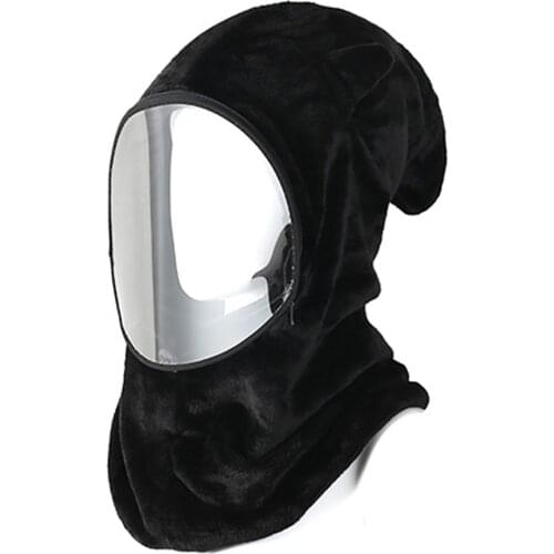 Trend Winter Women Cycling Hat with Transparent Face Cover Ear Neck Protection Windproof Ski Cap Flannel Thicken Hat A66