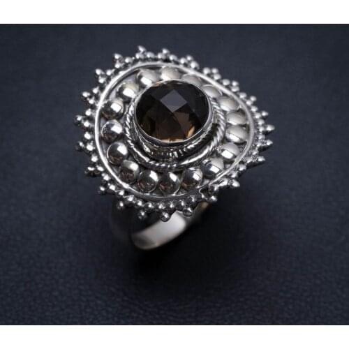 Natural Smoky Quartz Handmade Unique 925 Sterling Silver Ring, Size 8 S3148