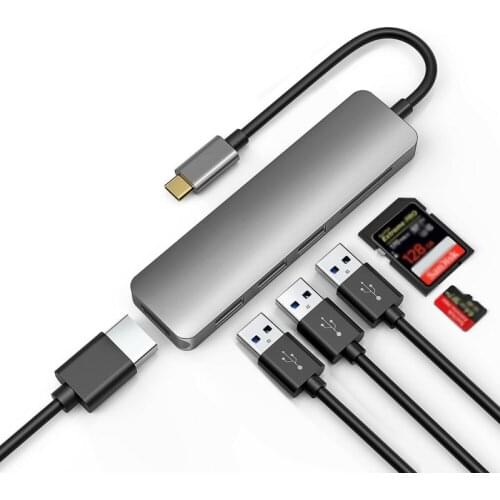 USB C 6 in 1 Hub 4K Type-C to HDMI-compatible Adapter Dock Dongle With PD Charging For Windows 10/8/7/Vista/XP/Mac OS X 10.6
