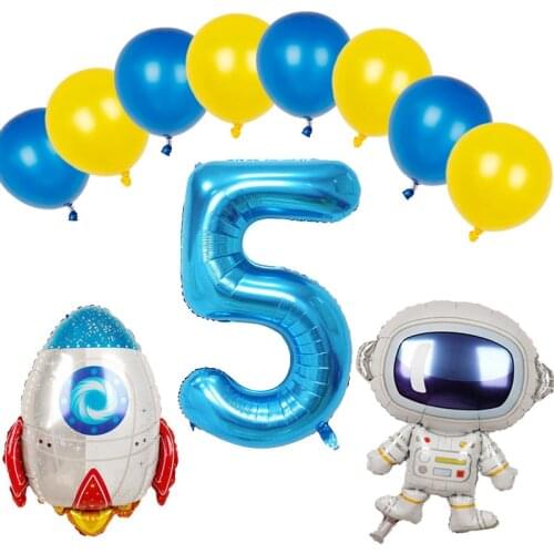 Outer Space Party Astronaut Rocket Ship Foil Balloons Galaxy/Solar System Party Number Balloon Kids Birthday Party Decorations