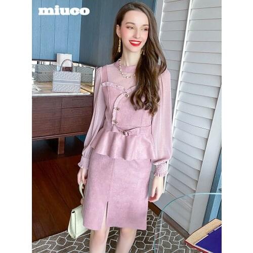 Commuter stitching slim waist top+High waist split skirt suit 2021 High Quality Top Quality