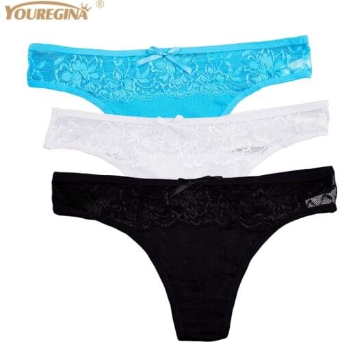 Women Thongs and G Strings Sexy Lace Transparent Panties Cotton Seamless Underwear Tanga Femme Lingerie 3 pcs/lot