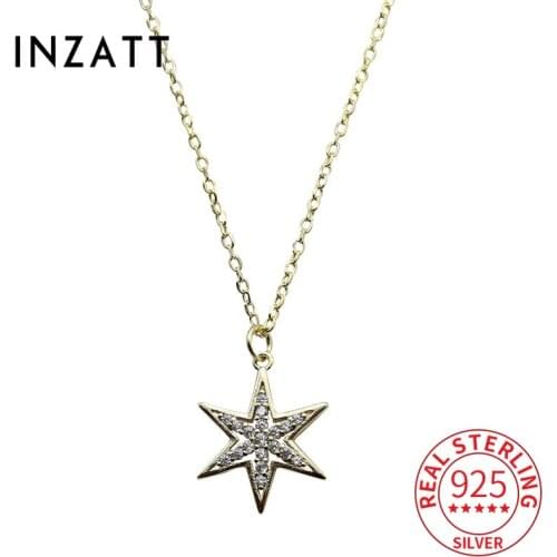 INZATT Real 925 Sterling Silver Zircon Star 14K Gold Pendant Choker Necklace For Women Punk Fine Jewelry Minimalist Accessories