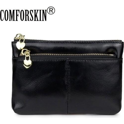 COMFORSKIN Genuine Oil Waxing Leather Womens Coin Purse New Arrivals High Quality Zipper Mini Wallets For Female Hot Sales