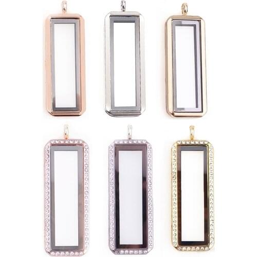 1Pc Upright Rectangle Floating Locket Glass Memory Living Floating Charms Locket Pendant For Necklaces Women Gift Jewelry