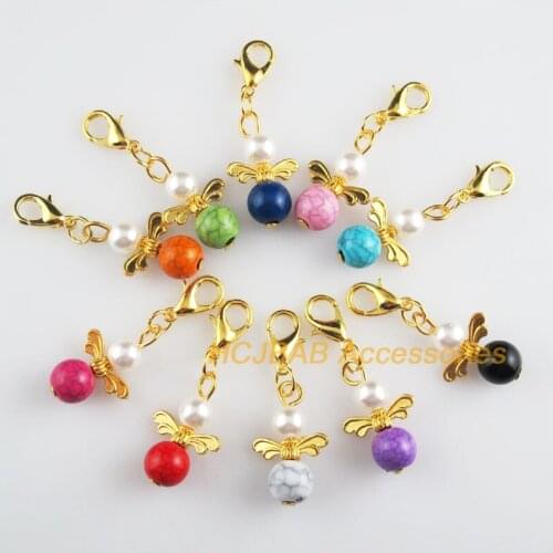10 New Tiny 13.5x22mm Angel Charms Mixed Crack Acrylic Gold Color Retro With Lobster Claw Clasps