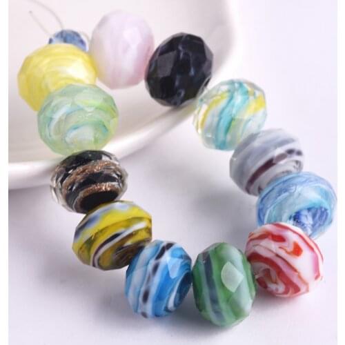 10pcs 12x8mm Rondelle Faceted Opaque Lampwork Glass Loose Spacer Beads for Jewelry Making DIY Crafts Findings