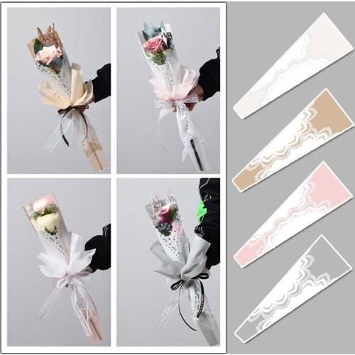20PCS Flowers Wrapping Packaging Bags Party Supplies Lace Pattern Transparent For Bouquet Poly Bag Creative Wedding Decor