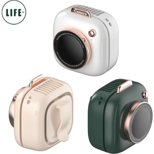 3 Speed 3Life Camera Shape Hanging Neck Fan Portable Mini Camera Fan USB Rechargeable Mute Creative Summer Small Air Cooler