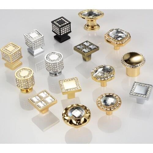 Diamond-studded Single-hole Drawer Cabinet Door Handle Pulls Modern Crystal for Kitchen Cabinet Hardware Dresser Drawer Handles