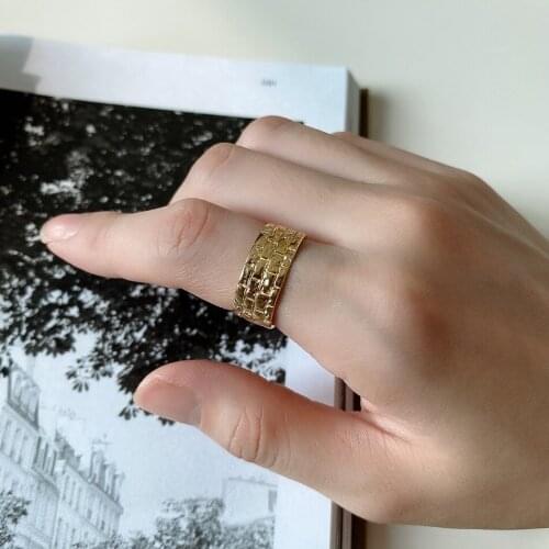 Amaiyllis 925 Sterling Silver Fashion Minimalist 18k Gold Ring Personality Palace Wall Ring Irregular Index Finger Ring