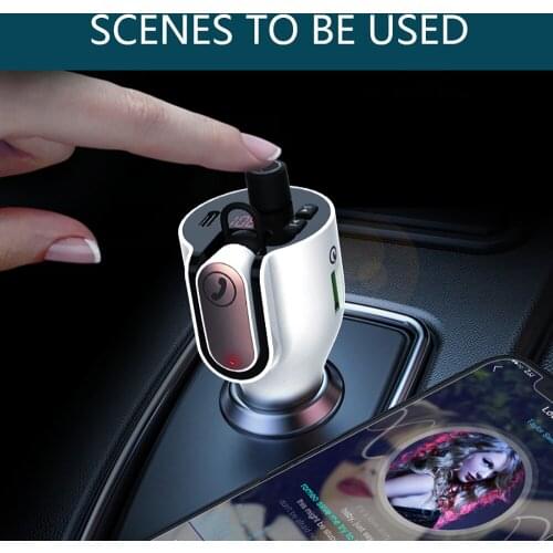 VR robot Car Aux FM Transmitter Bluetooth Car MP3 Music Audio Player Handsfree Car Kit with Earphone Type-c PD Fast Charger