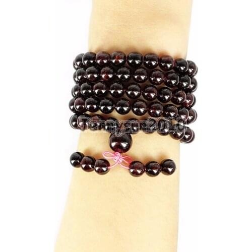 Natural Garnet 8mm Gem Stone Buddhist 108 Beads Prayer Mala Multi-Purpose Stretchy Bracelet Necklace 2Strands/Pack