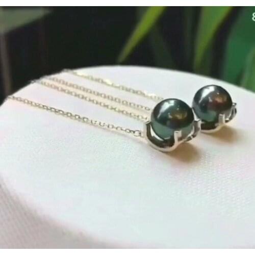 D314 Fine Jewelry 18K Gold 8-9mm Natural Ocean Sea Tahiti Black Pearl Pendants Necklaces for Women FIne Pearls Pendants
