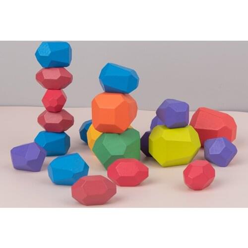 Childrens Wooden Colored Stone Jenga Building Block Educational Toy Creative Nordic Style Stacking Game Rainbow Wooden Toy Gift