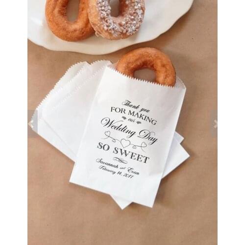 Custom wedding Donut Bags Bridal baby Shower white Paper Bakery Cookie desserts gift Favors Bags holder pouches Popcorn