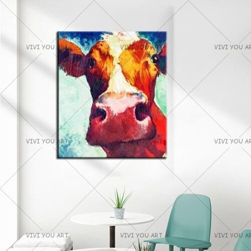 Skilled Artist Hand-painted High Quality Cow Oil Painting On Canvas Hand-painted Funny Cow Family Oil Painting For Living Room