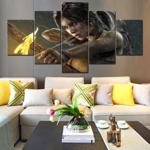 Canvas Paintings Living Room Wall Art HD Prints 5 Pieces Shadow of the Tomb Raider Pictures Modular Home Decor Poster Framework