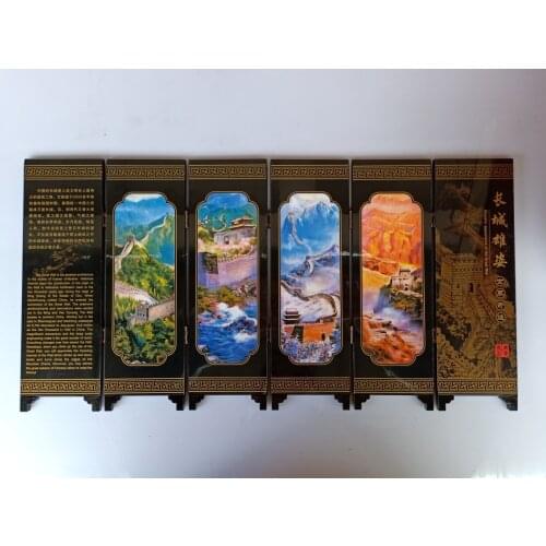 China Collect Exquisite Lacquer PaIntIng The Great Wall Small Folding Screens Handicraft Home Decoration