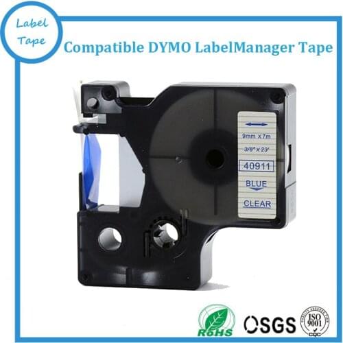 DYMO Labeling Tape, 3/8" x 23', Blue Print on Clear Tape (40911) D1 Label Cassette