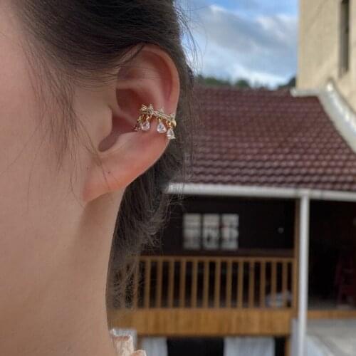 Korean Fashion Gold U Pin Ear Cuff Fake Piercing Clip on Earrings for Women Charms Crystal Drop Earcuff Faux Earings Jewelry