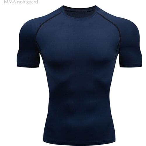 Summer Shirt Mens Lycra T-shirt Fitness clothing Quick dry Short Top Sports Stretching Slim Compression shirt Running T-shirt