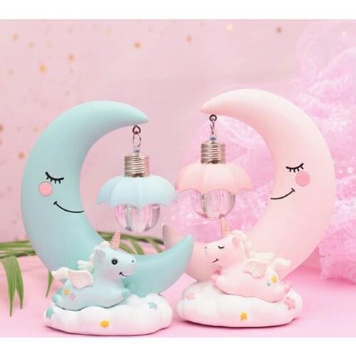 INS Style Cute Pink unicorn light Moon Night Light Creative Home Room Decoration Resin Crafts Birthday Gift for Christmas Gift