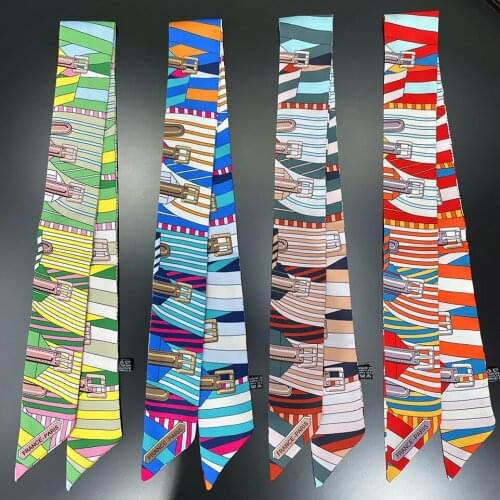 Stripe Belt Fashion Summer Scarf 2021 Design Women Skinny Bag Scarves Hair Band Neck Brand Silk Scarf Ladies Foulard Headbands